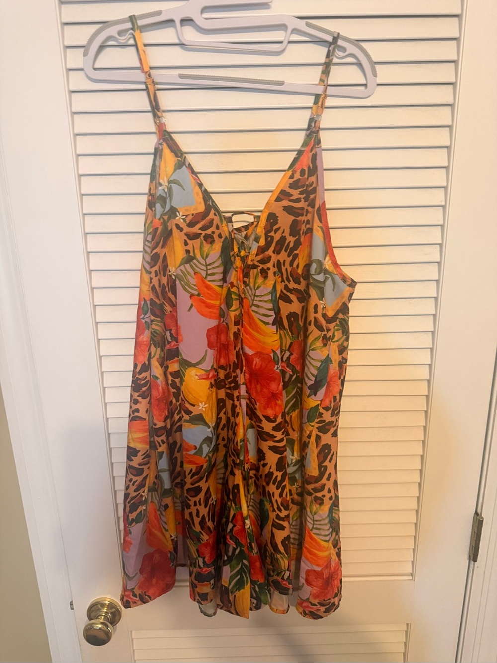 SHEIN Tropical Floral & Leopard Slip Romper - Yellow, Orange, Red